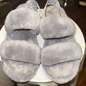 UGG OH Yeah sling back Fluffy Gray Slippers Sz 9